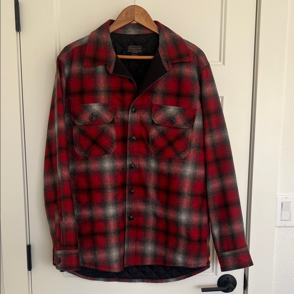 Pendleton Men's Red and Black Plaid Shirt Jacket